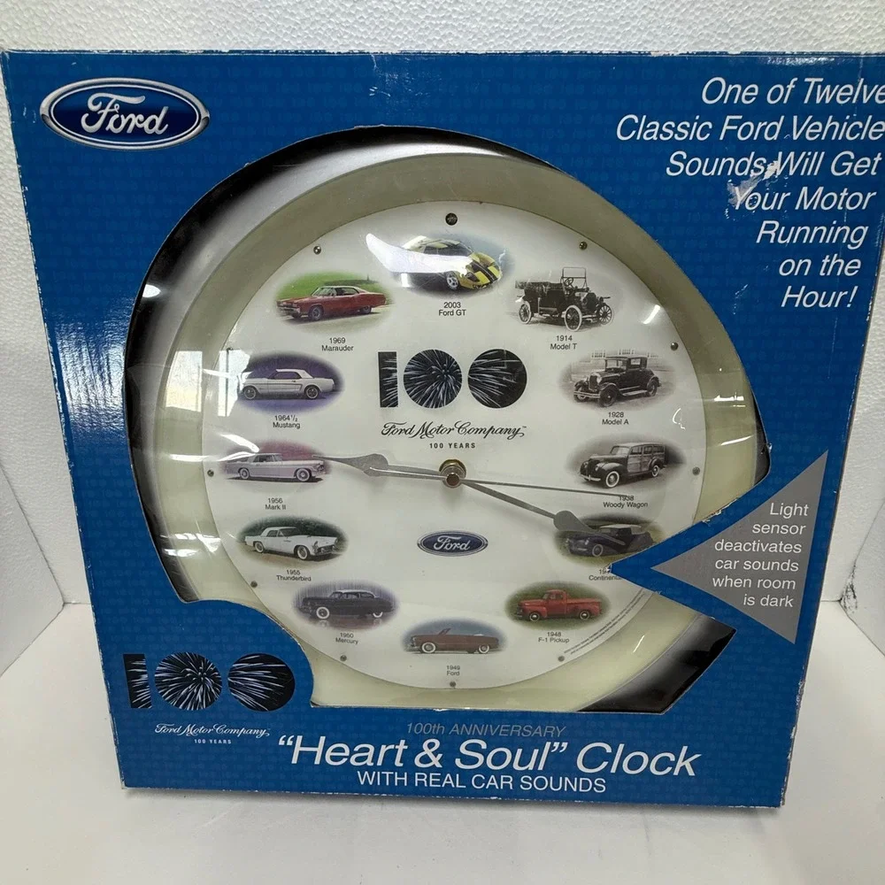 Ford Wall‎ Clock Blue 100th Anniversary Heart & Soul Real Car Sounds